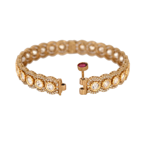 Kundan Diamond CZ Openable Mehendi Polish Kada Bangles