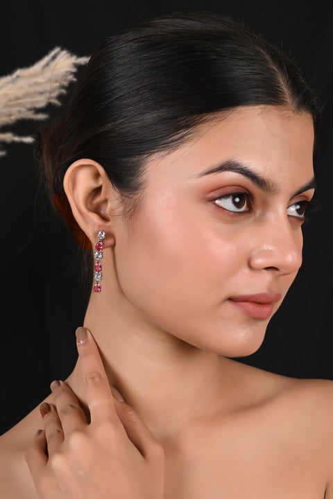 Silver Plated American Diamond CZ Sleek Dangle Drop Earrings