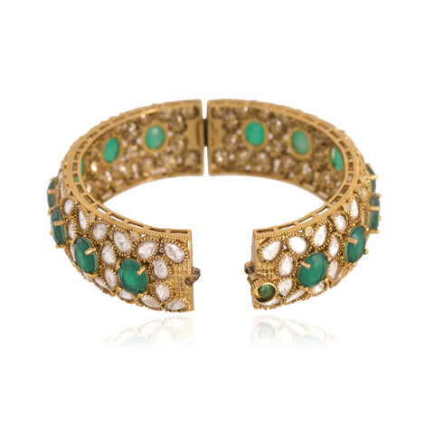 Kundan Diamond CZ Green Wedding Heavy Openable Kada Bangles