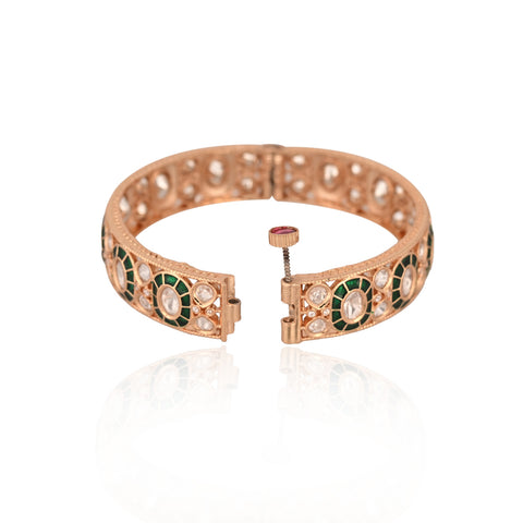 Kundan Diamond CZ Green Meena Openable Kada Bangles
