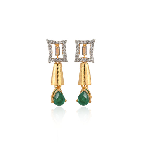 Gold Plated Green American Diamond CZ Wedding Necklace Set With Earring
