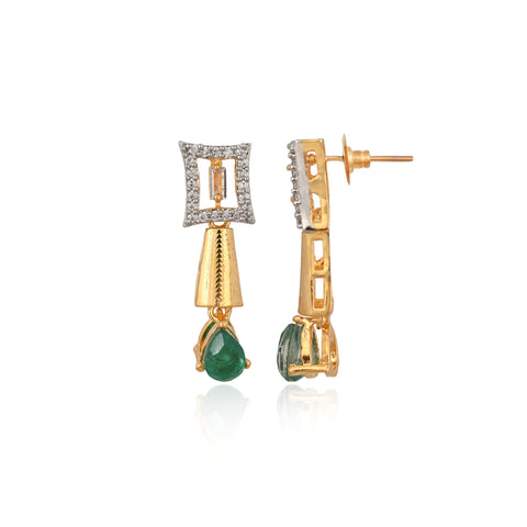 Gold Plated Green American Diamond CZ Wedding Necklace Set With Earring