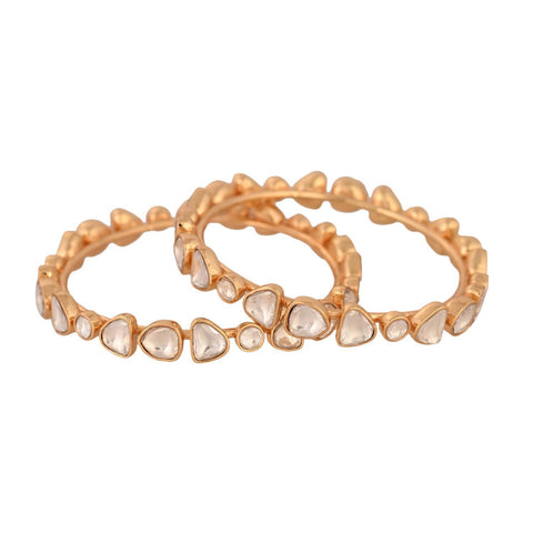 Kundan Diamond CZ Gold and Antique Mehendi Finish Classic Sleek Bangles