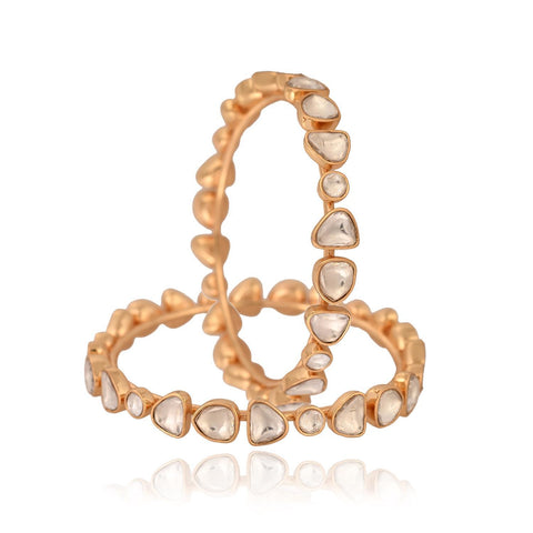 Kundan Diamond CZ Gold and Antique Mehendi Finish Classic Sleek Bangles