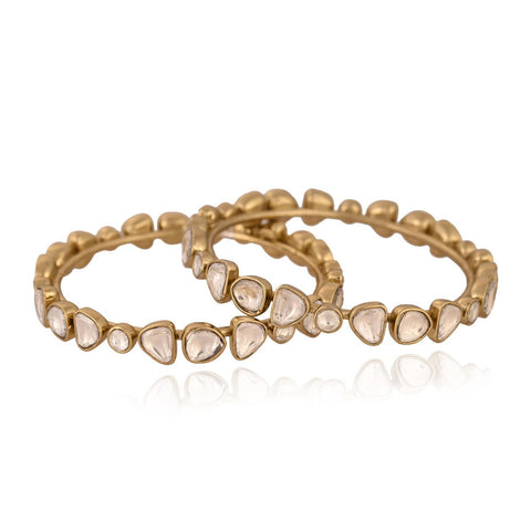 Kundan Diamond CZ Gold and Antique Mehendi Finish Classic Sleek Bangles