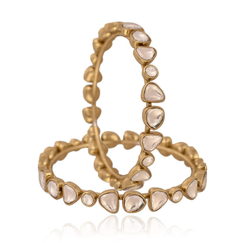 Kundan Diamond CZ Gold and Antique Mehendi Finish Classic Sleek Bangles