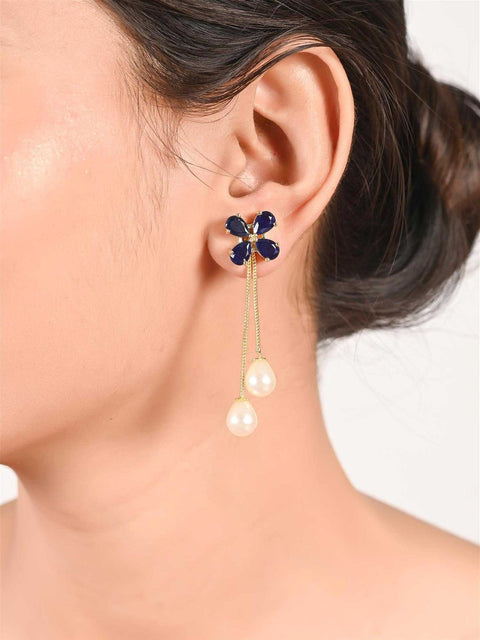 Gold Plated CZ Floral and Pearl Drop Removable Dangle Drop Earring