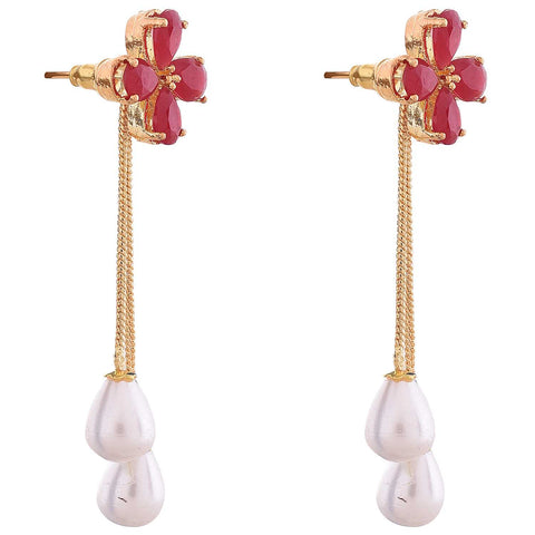 Gold Plated CZ Floral and Pearl Drop Removable Dangle Drop Earring