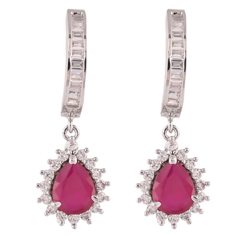 Experience Glamour with Handcrafted CZ Dark Red Hoop Earrings