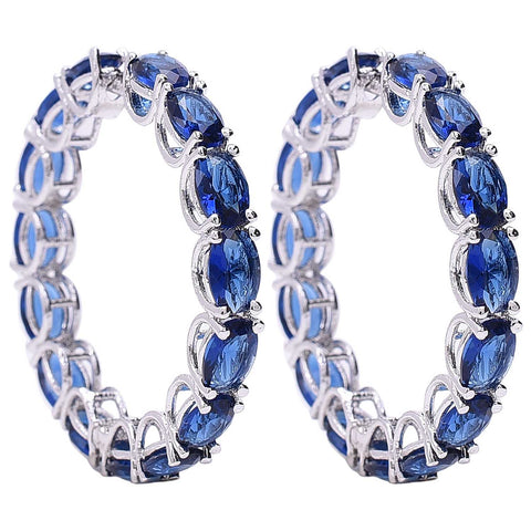 A Must-Have for Fashion-Forward Women: Designer CZ Blue Hoop Earrings