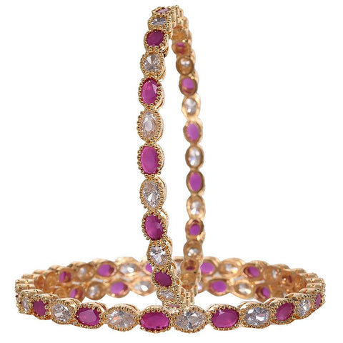 Gold Plated American Diamond Red White Oval CZ Bangle