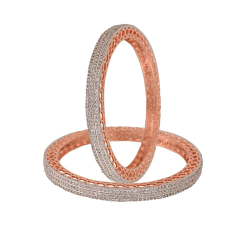 Rose Gold Plated White CZ Carving American Diamond Bangle