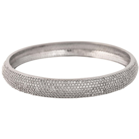 Silver Plated White Curved CZ American Diamond Bangle Set