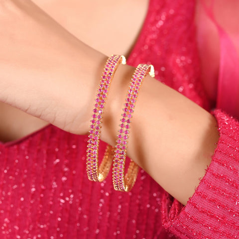 Gold Plated Red CZ Double Line Bangle