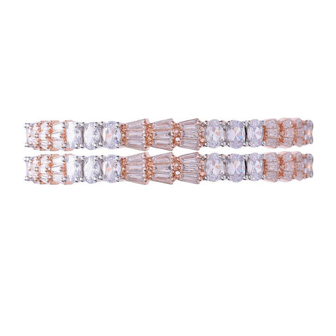 Rose White Dual Plated White CZ Baguette Diamond Bangle