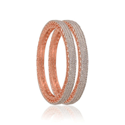 Rose Gold Plated White CZ Carving American Diamond Bangle