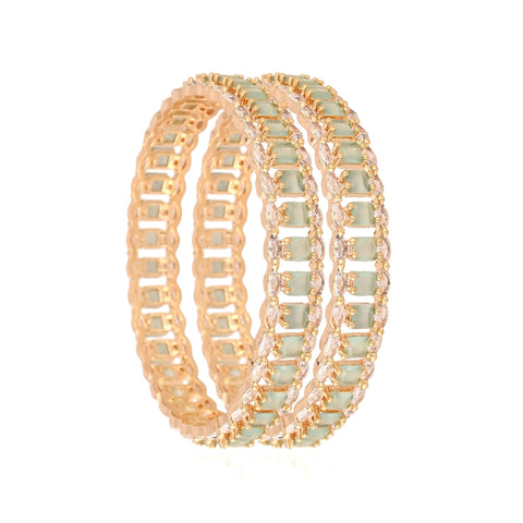 Gold Plated Mint Green White Dual line CZ American Diamond Bangle