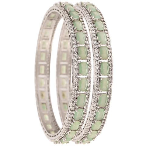 Silver Plated Mint Green CZ American Diamond Bangle Set