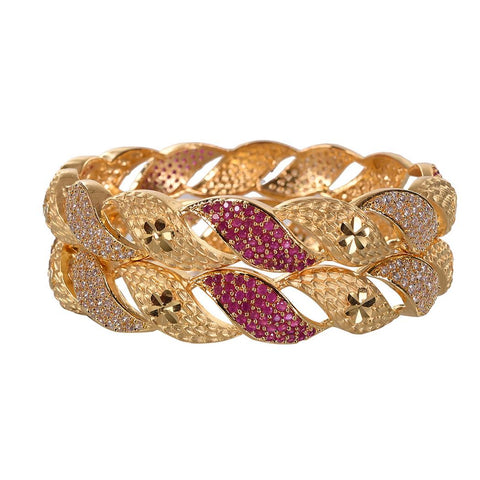 Gold Plated Red White CZ Frosting American diamond Bangle