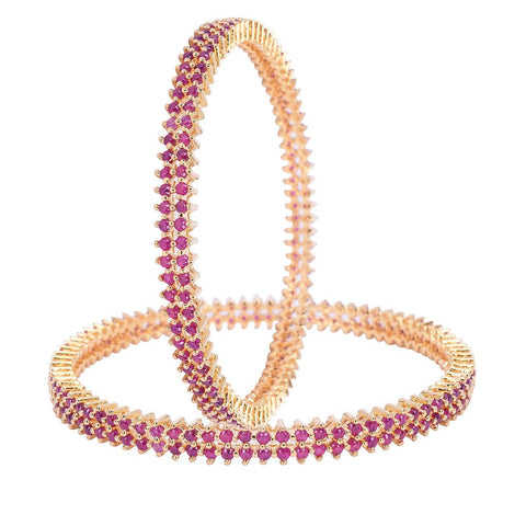 Gold Plated Red CZ Double Line Bangle