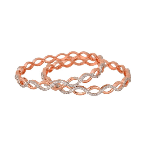 Rose Gold Plated Round White CZ American Diamond Bangles