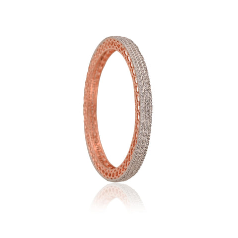 Rose Gold Plated White CZ Carving American Diamond Bangle