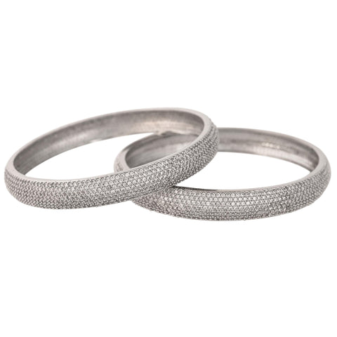 Silver Plated White Curved CZ American Diamond Bangle Set