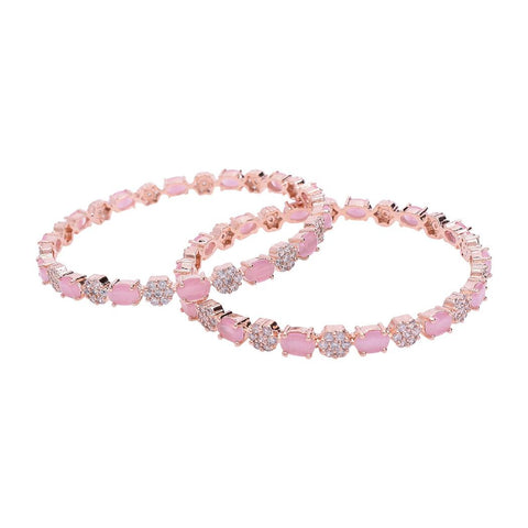 Rose Gold Plated Pink White Floral CZ American Diamond Bangle