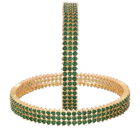 Gold Plated Green Triple Line CZ American Diamond Bangle