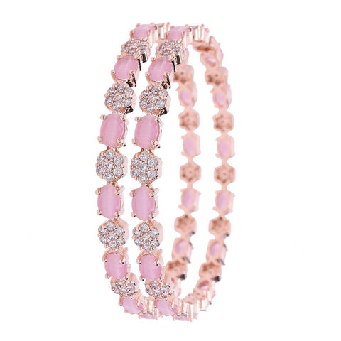 Rose Gold Plated Pink White Floral CZ American Diamond Bangle