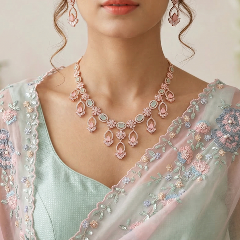 Pink Mint Adorable CZ Designer Festive Wear