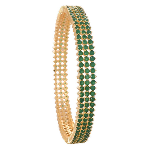 Gold Plated Green Triple Line CZ American Diamond Bangle