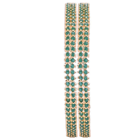 Gold Plated Green CZ Double Line Bangle