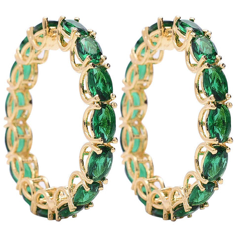 Make a Statement with our Handmade CZ Green Hoop Earrings