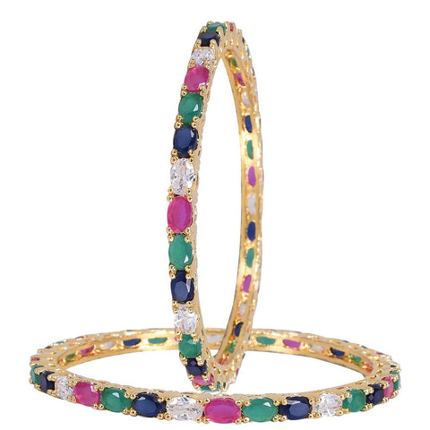 Gold plated Multi Color American Diamond CZ Bangle Set