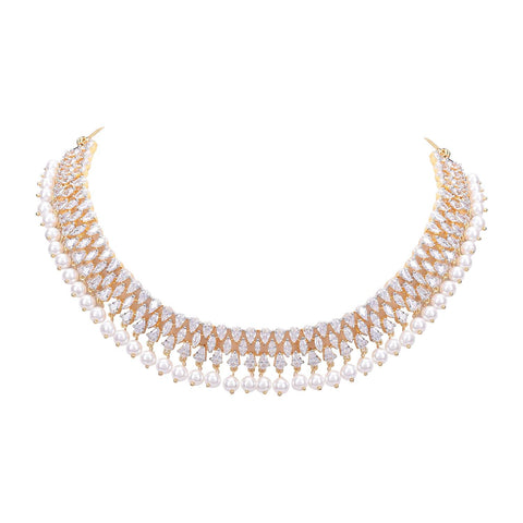 Exquisite Handcrafted CZ and Pearl Necklace Set