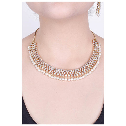 Exquisite Handcrafted CZ and Pearl Necklace Set