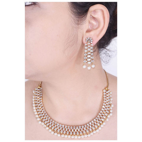 Exquisite Handcrafted CZ and Pearl Necklace Set
