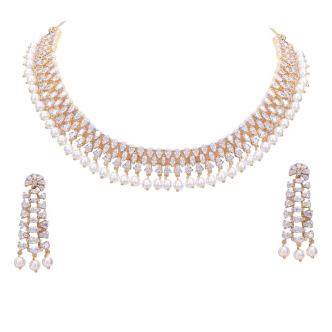 Exquisite Handcrafted CZ and Pearl Necklace Set