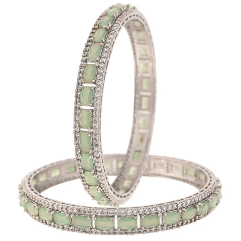 Silver Plated Mint Green CZ American Diamond Bangle Set