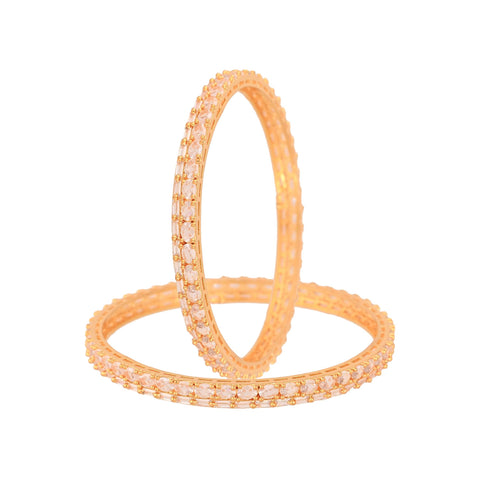 Gold Plated White CZ American Diamond Dual Design Bangle Set