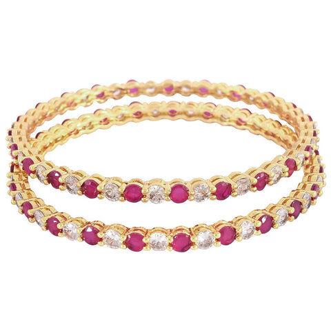 Gold Plated Red White CZ Single Line Bangle