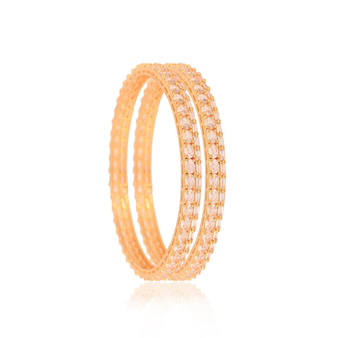 Gold Plated White CZ American Diamond Dual Design Bangle Set