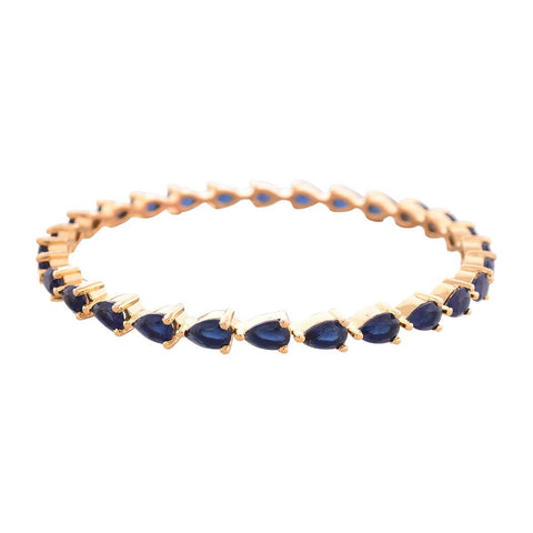 Gold Plated Blue Pear CZ American Diamond Bangle