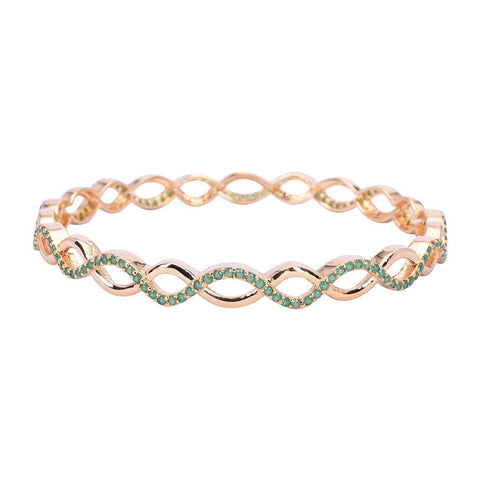 Gold Plated Round Green CZ American Diamond Bangle