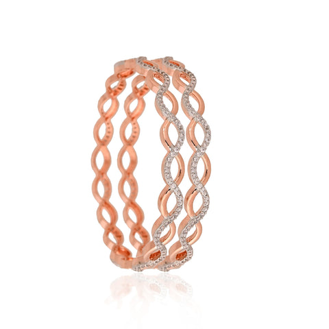 Rose Gold Plated Round White CZ American Diamond Bangles