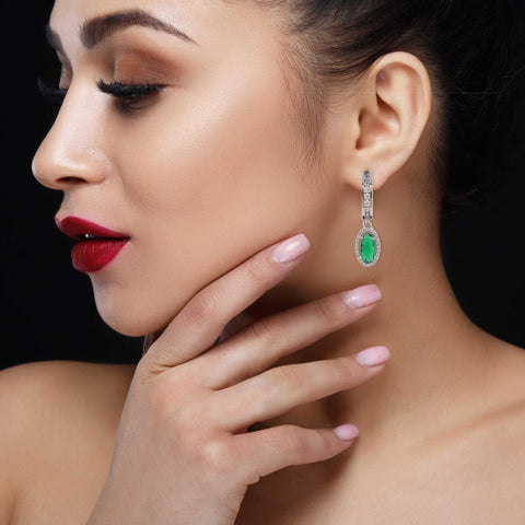Sophisticated Glam: Handcrafted CZ Green Hoop Earrings for the Modern Woman