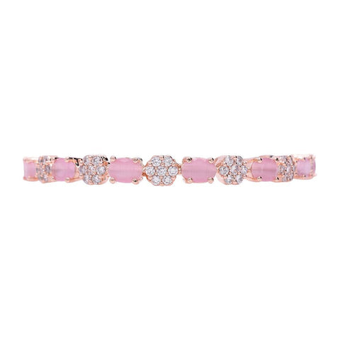 Rose Gold Plated Pink White Floral CZ American Diamond Bangle
