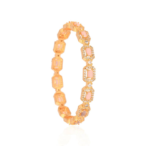 Gold Plated Pink American Diamond Sleek Bangle Set