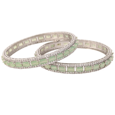 Silver Plated Mint Green CZ American Diamond Bangle Set